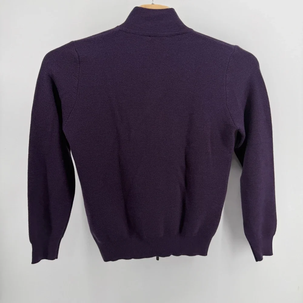 Paul Stuart Italy 100% Extrafine Merino Wool Full Zip Sweater Purple Mock Neck L